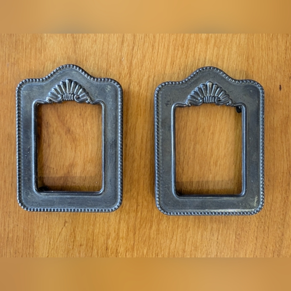 Vintage Small Pewter Tone Metal Theme Sculpted Picture Frame Set 2x3" No Backing
